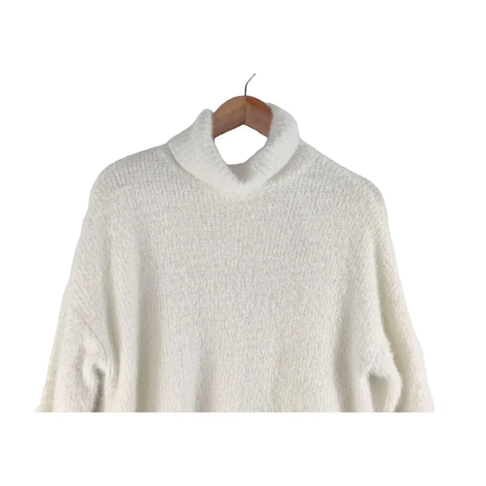 Fuzzy Sweater Winter White sz OX by Sonoma Cowl Neck Women's Cozy Soft Knit